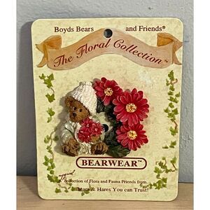 Vintage Boyds Bears Bearwear Floral Teddy Bear Flower Brooch Pin #26044